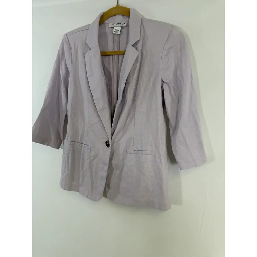 VTG SAG HARBOR Linen Blazer Two‎ Button Lavender Sz S Career Office